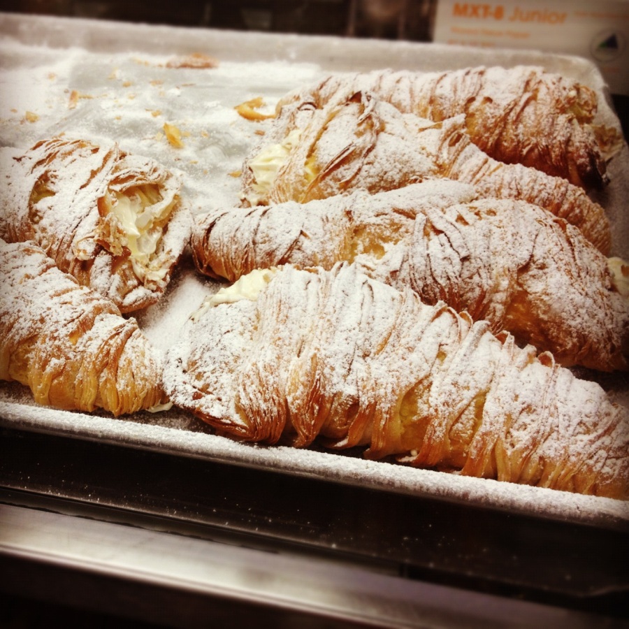 The famous "lobster tail" pastries at Caputo's Bakery in Carroll Gardens.