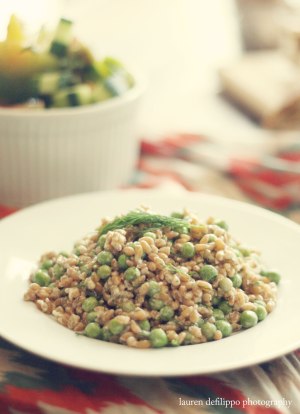 English pea and farro salad with dill buttermilk dressing