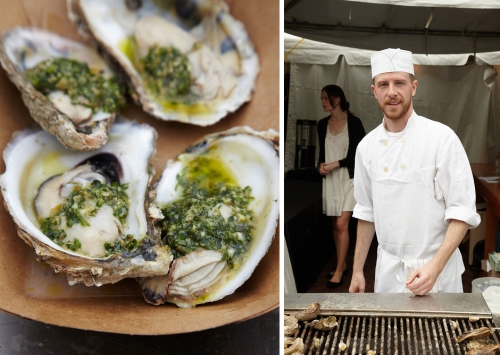 Grilling oysters at Maison Premiere